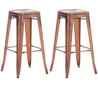CLP Set de 2 Taburetes Joshua En Estilo Industial I 2 Taburetes Apilables I 2 Taburetes Altos Metálicos Sin Respaldo & con Reposapiés, Color:Cobre