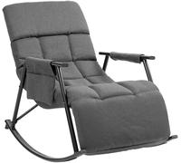 CLP Mecedora Cathy: Silla mecedora con respaldo y reposapiés ajustables, estructura metálica con reposabrazos y bolsillo lateral, Color: Gris Oscuro, Material: Tela