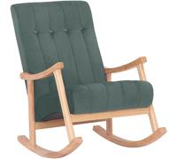 CLP Mecedora con base de madera y asiento en Terciopelo Natural / verde