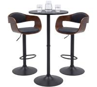 CLP Mesa Alta con 2 taburetes Kivo para 2 Personas, Mesa Redonda de 60 cm, taburetes Regulables en Altura y giratorios con reposapiés | Color Negro