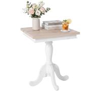 CLP Mesa Auxiliar Cuadrada Lorne de Madera, Mesa de Centro con Tablero de Mindi y Patas Curvadas Shabby Chic, Estilo Rústico, Color:Natural/Blanco, Tamaño:50 cm