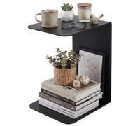 CLP Mesa Auxiliar Selby, Mesa de Centro en C de Metal, Mesa de salón Moderna de Acero Macizo 5mm con Recubrimiento en Polvo, Color:Negro, Tamaño:48 cm