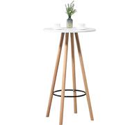CLP Mesa De Bar Livia con Tablero Redondo De Madera I Mesa Auxiliar con 4 Patas & Reposapiés En Estilo Escandinavo, Color:Natural/Blanco
