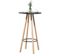 CLP Mesa De Bar Livia con Tablero Redondo De Madera I Mesa Auxiliar con 4 Patas & Reposapiés En Estilo Escandinavo, Color:Natural/Negro