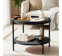 CLP Mesa de Centro Redonda de Madera Corbitan, mesita de salón de 2 Niveles con Almacenamiento, Estructura de Metal Negro pequeña, Color:Gris, Tamaño:Ø 50 cm