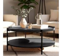 CLP Mesa de Centro Redonda de Madera Corbitan, mesita de salón de 2 Niveles con Almacenamiento, Estructura de Metal Negro pequeña, Color:Gris, Tamaño:Ø 80 cm