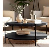 CLP Mesa de Centro Redonda de Madera Edduma, Mesa de sofá de 2 Niveles con Almacenamiento, pequeña Mesa Auxiliar con Estructura de Metal Negra, Color:Gris, Tamaño:Ø 80 cm