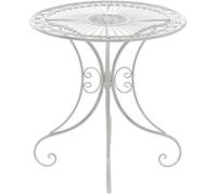 CLP Mesa de Jardin Hari Estilo Art Nouveau, Mesa Bistro Redonda de Hierro con Adornos Decorativos, Mesa Auxiliar para Jardin, Balcon y terraza | Color Blanco Envejecido