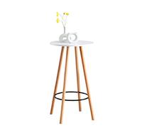 CLP Mesa para Salón Mijas Redonda con Base De Madera I Mesa Alta para Bar con Look Escandinavo I Mesilla Decorativa, Color:Blanco, Color del Marco:Natura (Redondo)