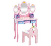CLP Mueble Tocador Infantil Emilia con Silla I Tocador para Niños De Madera con 3 Espejos & Cestas con Velcro, Color:Fucsia