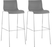 CLP Pack de 2 Taburetes de Bar Hover, Ergonómicos con Respaldo y Reposapiés, Asiento de Plástico, Estructura de Metal Robusta, Apilables, Color:Gris, Color del Marco:Cromado