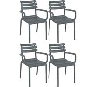 CLP Pack de 4 Sillas de Jardín Paris con Reposabrazos, Plástico Resistente UV, Apilables y para Exterior hasta 160 kg., Color:Gris Oscuro