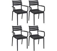 CLP Pack de 4 Sillas de Jardín Paris con Reposabrazos, Plástico Resistente UV, Apilables y para Exterior hasta 160 kg., Color:Negro