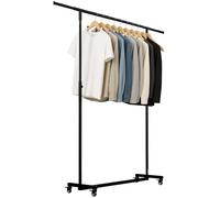 CLP Perchero con Ruedas Muy Estable Soran, Barra Ajustable en Altura y Extensible, Perchero de Metal Negro, Tamaño:120x50x188 cm
