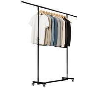 CLP Perchero con Ruedas Muy Estable Soran, Barra Ajustable en Altura y Extensible, Perchero de Metal Negro, Tamaño:150x50x188 cm