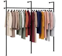 CLP Perchero de Pared Merton, Estilo Industrial, Barra para Ropa con Anclaje a Pared y Soportes al Suelo para vestidor, Carga hasta 200 kg, Tamaño:250 cm