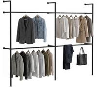 CLP Perchero de pared negro con doble barra Arundel, armario abierto metálico para vestidor y recibidor, soporta hasta 400 kg, Tamańo:296x35x220 cm