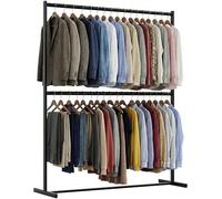 CLP Perchero de pie negro resistente Helga, perchero metalico 2 niveles, 2 barras hasta 75 kg cada una, Tamaño:150 cm