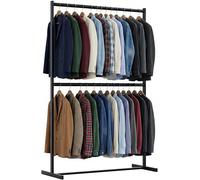 CLP Perchero de pie negro resistente Helga, perchero metalico 2 niveles, 2 barras hasta 75 kg cada una, Tamaño:120 cm