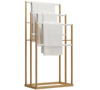 CLP Perchero de Toallas sin perforación Malami de Madera, Percha de Toallas Independiente de bambú y Acero Inoxidable para el baño, Color:Natura