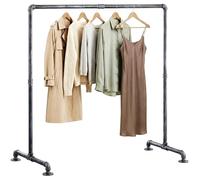 CLP Perchero Jersey Estable, de pie, Ancho Ajustable, Barra de Metal Estilo Industrial, Perchero de Ropa, Color:Plata, Tamaño:150 cm