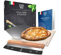 CLP Piedra para Pizza de cordierita con Libro de Recetas I Individualmente o en Set con Pala & Cortador para Preparar | Contenido del Set Piedra para Pizz Cort Deslizador