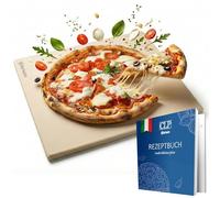 CLP Piedra para pizza para horno y parrilla 38x30 cm, piedra rectangular de cordierita, resistente al calor hasta 900°C, con libro de recetas, Tamaño:38x30 cm
