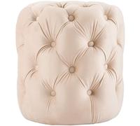 CLP Puff Redondo de Terciopelo Drancy, Acolchado con Botones Decorativos, Estilo Chesterfield, para Sala de Estar o Dormitorio, Color:Crema, Tamaño:M