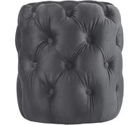 CLP Puff Redondo de Terciopelo Drancy, Acolchado con Botones Decorativos, Estilo Chesterfield, para Sala de Estar o Dormitorio, Color:Gris Oscuro, Tamaño:M