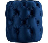 CLP Puff Redondo de Terciopelo Drancy, Acolchado con Botones Decorativos, Estilo Chesterfield, para Sala de Estar o Dormitorio, Color:Azul, Tamaño:M