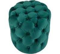 CLP Puff Redondo de Terciopelo, Drancy, Acolchado con Botones Decorativos, Estilo Chesterfield, para Sala de Estar o Dormitorio, Color:Verde Oscuro, Tamaño:M
