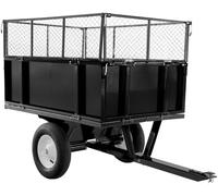CLP Remolque basculante para ATV 300 kg para Tractor cortacesped, Remolque de Jardin con Rejilla y Laterales abatibles, Enganche Universal, Color:Negro