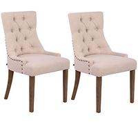 CLP Set 2 Sillas Comedor Aberdeen En Tela & Base De Madera I 2 Sillas En Chesterfield Look, Color:Crema, Color del Marco:Envejecido Claro