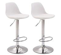 CLP Set 2 Taburetes Kiel Asiento De Plástico & Simil Cuero I 2 Sillas Altas Regulables En Altura, Color:Blanco, Color del Marco:Cromado