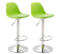 CLP Set 2 Taburetes Kiel Asiento De Plástico & Simil Cuero I 2 Sillas Altas Regulables En Altura, Color:Verde Claro, Color del Marco:Cromado