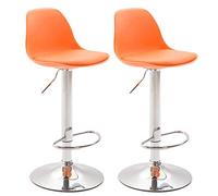 CLP Trading GmbH Set de 2 taburetes Kiel asiento plástico y símil cuero regulables Naranja/Cromado