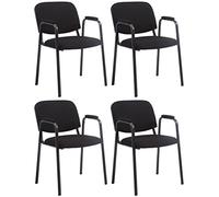 CLP Set 4 Sillas Apilables Ken Pro con Reposabrazos Acolchados de Tela, para Conferencia y Oficina, Estructura Negra Resistente 150 kg, Color:Negro
