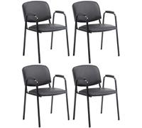 CLP Set 4 Sillas Apilables Ken Pro con Reposabrazos Acolchados, Sillas Conferencia Piel Sintética, Estructura Metal Negro Resistente 150 kg, Color:Negro