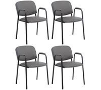 CLP Set 4 Sillas Apilables Ken Pro con Reposabrazos Acolchados, Sillas Conferencia Piel Sintética, Estructura Metal Negro Resistente 150 kg, Color:Gris