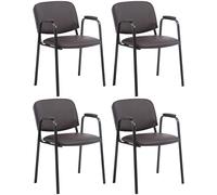 CLP Set 4 Sillas Apilables Ken Pro con Reposabrazos Acolchados, Sillas Conferencia Piel Sintética, Estructura Metal Negro Resistente 150 kg, Color:marrón