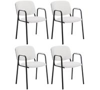 CLP Set 4 Sillas Apilables Ken Pro con Reposabrazos Acolchados, Sillas Conferencia Piel Sintética, Estructura Metal Negro Resistente 150 kg, Color:Blanco