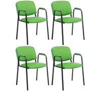 CLP Set 4 Sillas Apilables Ken Pro con Reposabrazos Acolchados, Sillas Conferencia Piel Sintética, Estructura Metal Negro Resistente 150 kg, Color:Verde Claro