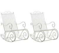 CLP Set De 2 Mecedoras De Hierro Smilla I Sillones De Exterior En Estilo Rústico I Mecedoras para Jardín o Balcón, Color:Blanco