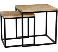 CLP Set de 2 mesas auxiliares Talero de Madera, mesas Nido ahorraespacio, mesas de Centro Modernas con Estructura de Metal, Madera Mindi, Color:Natura