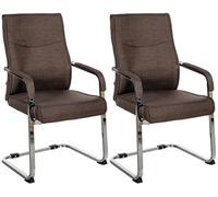 CLP Set De 2 sillas Cantilever en Tela o Polipiel I Juego de 2 sillones de Conferencia con reposabrazos & Respaldo, Color:marrón, Material:Tela