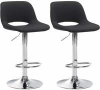 CLP Set De 2 Sillas De Cocina Camden En Tela I Taburetes De Altura Ajustable, Giratorios con Respaldo & Reposapiés, Color:Negro, Material del Soporte:Hierro Cromado