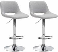 CLP Set De 2 Sillas De Cocina Camden En Tela I Taburetes De Altura Ajustable, Giratorios con Respaldo & Reposapiés, Color:Gris Claro, Material del Soporte:Hierro Cromado