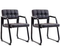 CLP Set De 2 Sillas De Coferencia Canada B Tapizadas En Polipiel I Sillas Confidente con Base Metálica & Reposabrazos, Color:Negro