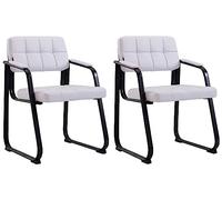 CLP Set De 2 Sillas De Coferencia Canada B Tapizadas En Polipiel I Sillas Confidente con Base Metálica & Reposabrazos, Color:Blanco