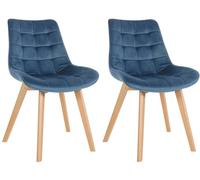 CLP Set De 2 Sillas De Comedor Brook En Terciopelo I Juego De 2 Butacas con Estilo Escandinava con Base De Madera, Color:Azul